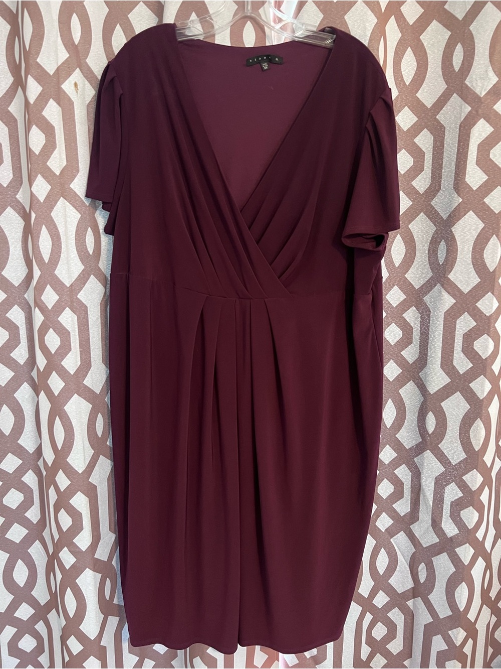 Tiana B. Deep Wine Wrap-Style Midi Dress